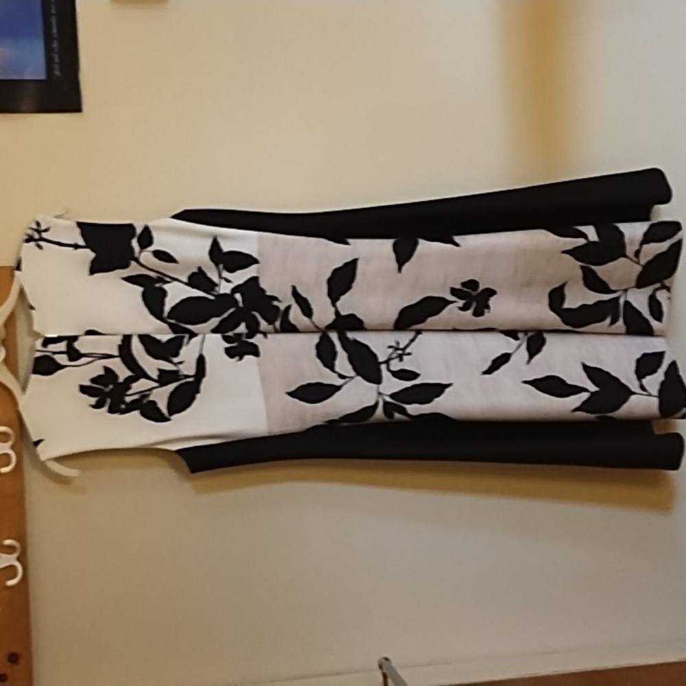 DKNY DRESS, BLACK, WHITE, TAN, BEAUTIFUL CUT, PERFECT CONDITION, SZ 12. - Picture 5 of 11